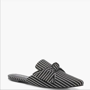 Pinstripe Bow Front Pointed Mules
